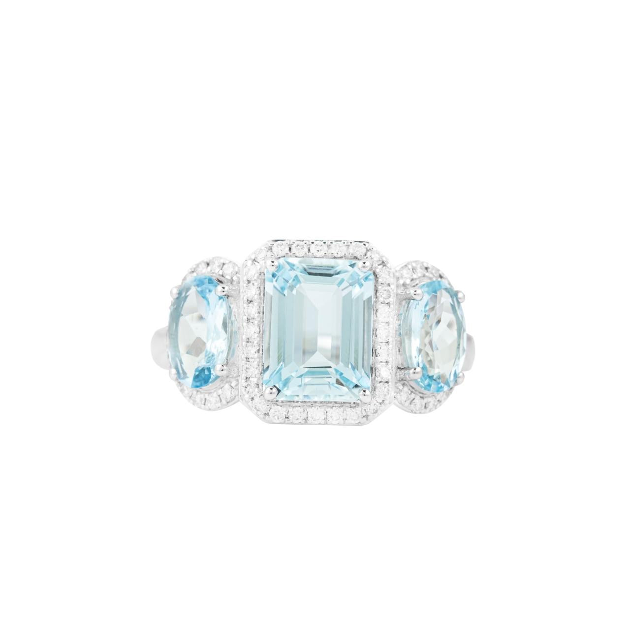 Ring Aquamarine  and Diamond 18k White Gold 3.3 ct