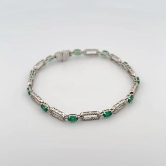 Bracelet Esmerald and Diamonds 18k White Gold 2.39 cts