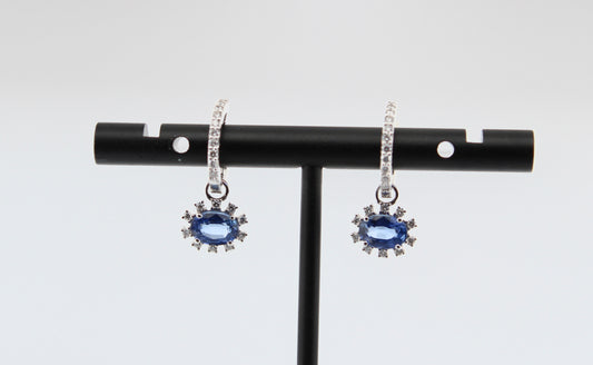 Earring Blue Sapphire and Diamond 18k White Gold 1.7 ct