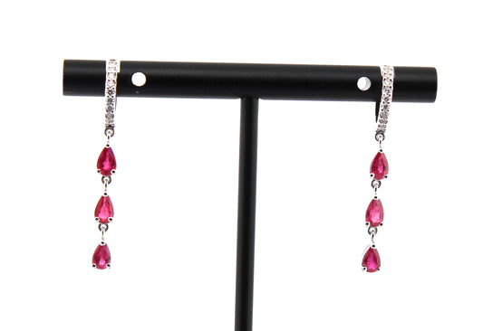 Earrings Ruby and Diamond 18k White Gold 1.49 ct