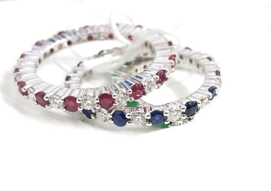 Diamond Ring mix Ruby and Blue Sapphire 18k White Gold 1.69 ct
