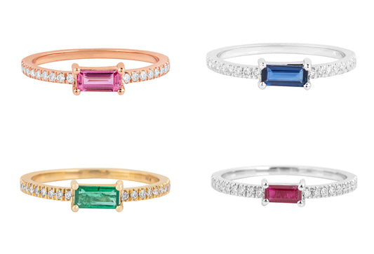 Four Rings mix Colors with Diamonds 18k White Gold  1.33 ct