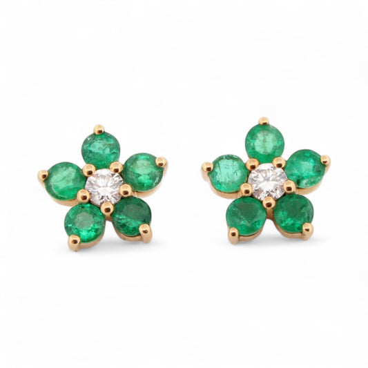 Earrings Emerald AN Diamond 18k Yellow Gold 1.34 ct