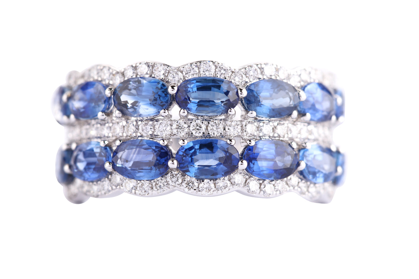 Blue Sapphire and Diamond Ring 18k White Gold 3.97 ct