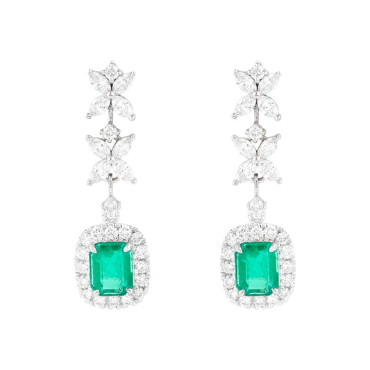 Earring Emerald and Dimond Hoop 18k White Gold