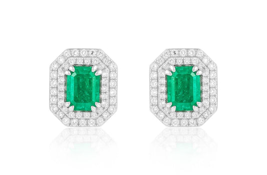 Earring Emerald and Diamonds 18k White Gold 1.87 ct