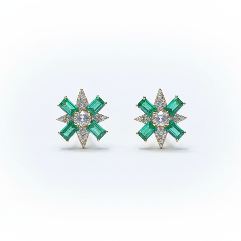 Earrings Emerald and Diamonds 18k Yellow Gold 1.81 ct