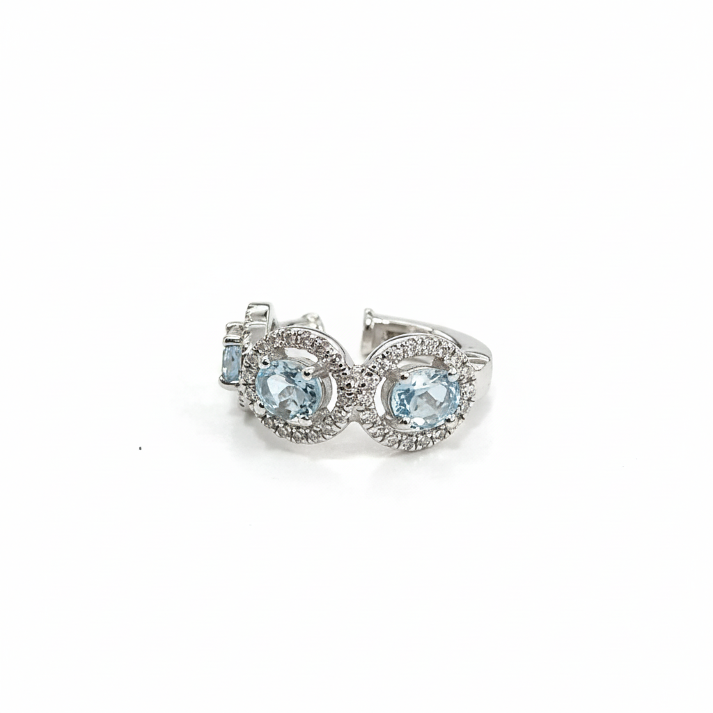 Blue Sapphire Diamond Ear Cuff 18k White Gold