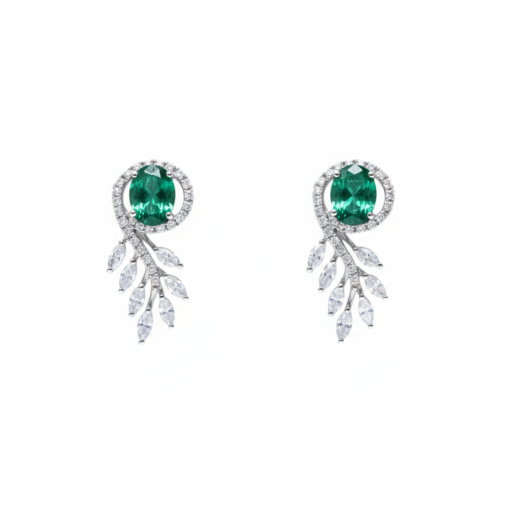 Earrings Emerald and Diamond White Gold 18k 1.41 ct
