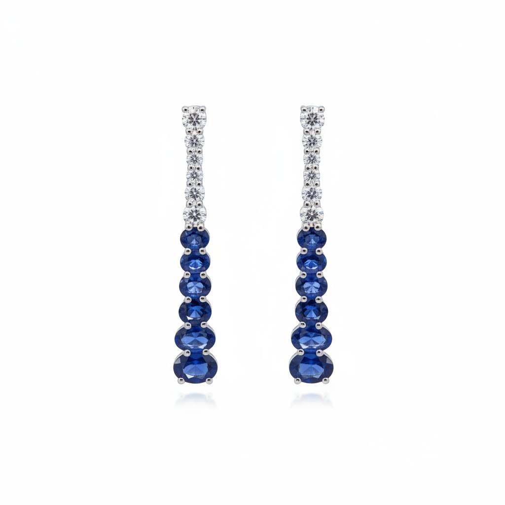 Earring Blue Sapphire 18k White Gold 3.90 ct