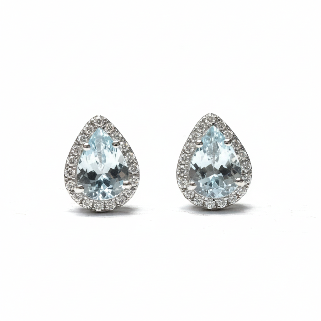 Aquamarine Earring 18k White Gold 1.35 ct