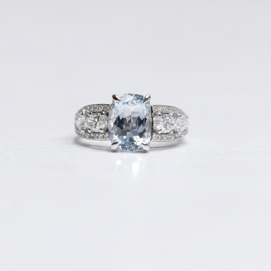 Ring Aquamarine and Diamond 18k White Gold 1.87 ct