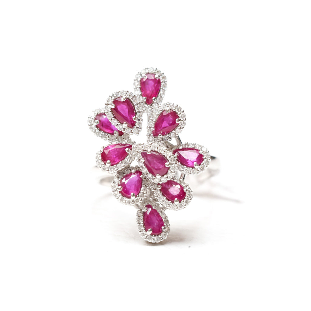 Ruby Ring and Diamond 18k White Gold 2.70 ct