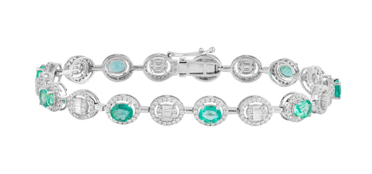 Bracelet Emerald and Diamonds 18k White Gold 3.02 cts