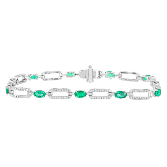 Bracelet Esmerald and Diamond 18k White Gold 2.39 ct
