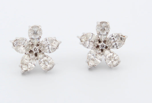 Flower Diamond Earrings 18k White Gold