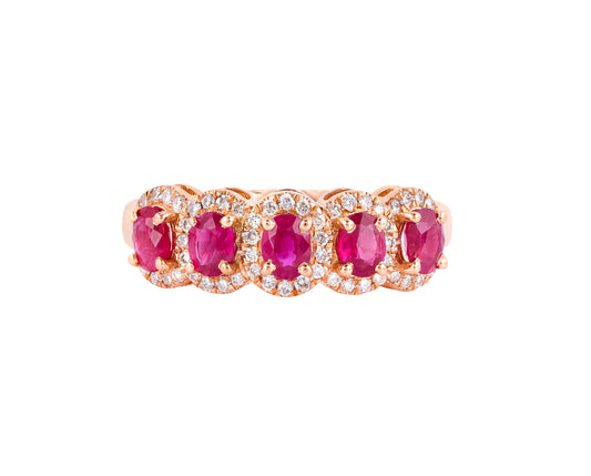 Ruby Ring and Diamonds 18k Yellow Gold 1.15 ct