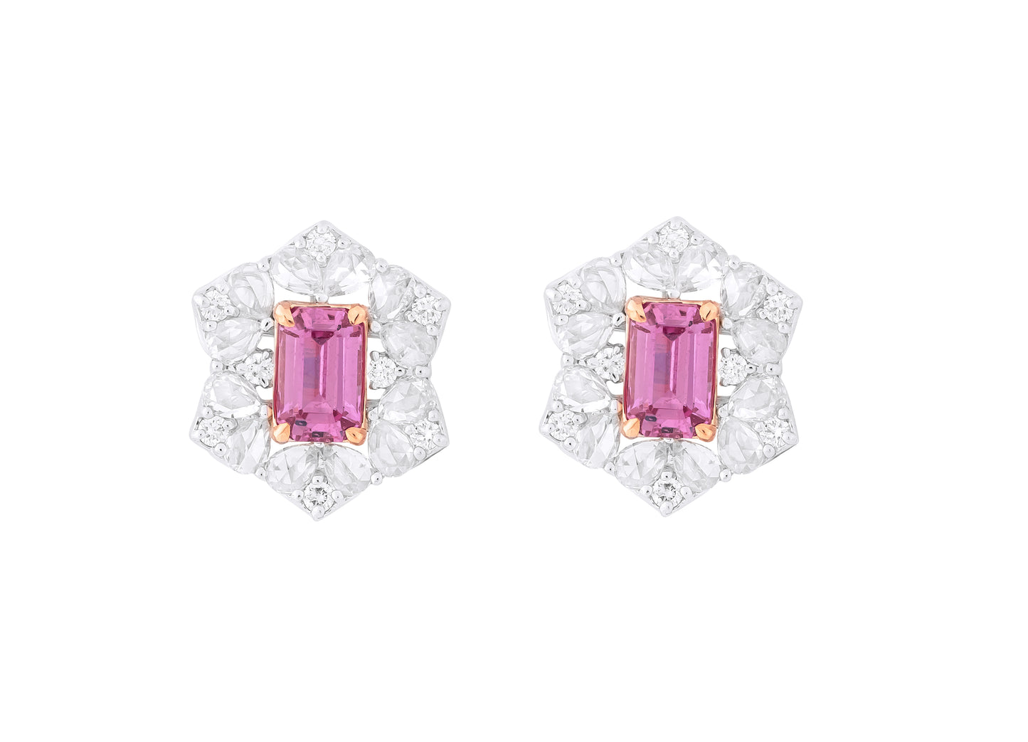 Diamond Pink Sapphire Earing