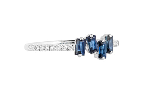 Ring Blue Sapphire and Diamonds 18k White Gold 0.50 ct