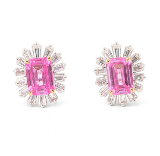 Earrings Pink Sapphire whit Diamonds 18k White Gold 4.3 ct
