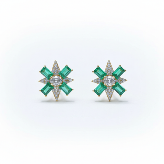 Earrings Emerald and Diamonds 18k Yellow Gold 1.81 ct