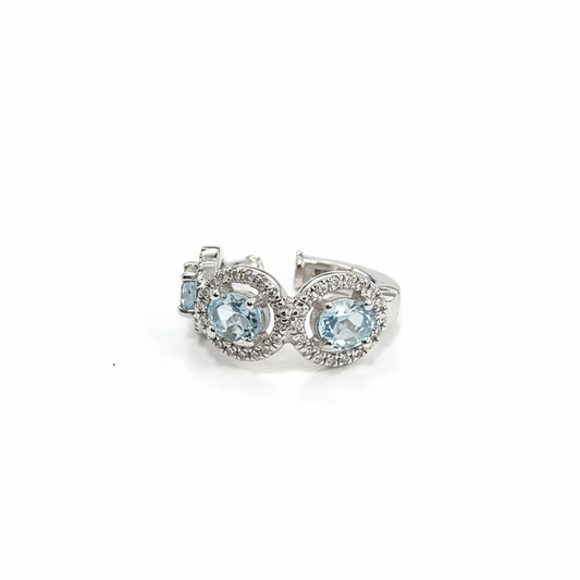 Blue Sapphire Diamond Ear Cuff 18k White Gold
