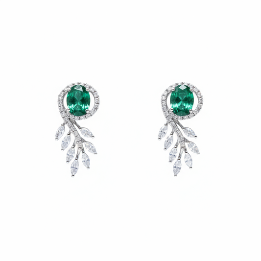 Earrings Emerald and Diamond White Gold 18k 1.41 ct