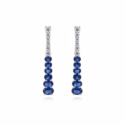 Earring Blue Sapphire 18k White Gold 3.90 ct