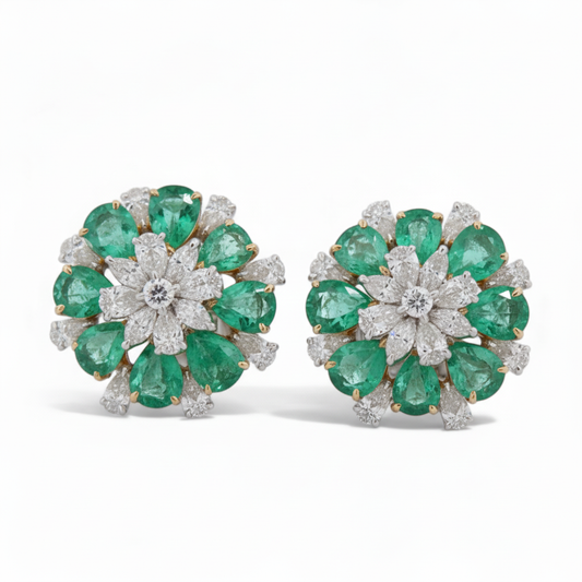 Earrings Emerald an Diamond 18k White Gold 3.43 ct