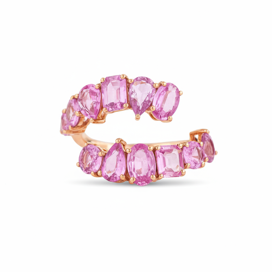 Pink Sapphire Diamond Ring 18k Yellow Gold 4.29 ct