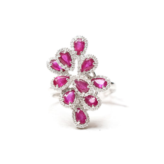 Ruby Ring and Diamond 18k White Gold 2.70 ct